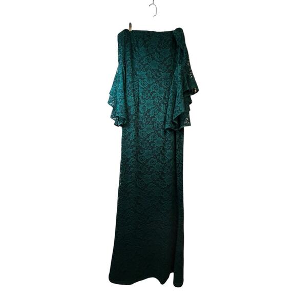 Vfshow VfEmage Womens  Green Lace Off Shoulder Bell Sleeve Gown  - Size XL - Picture 13 of 13